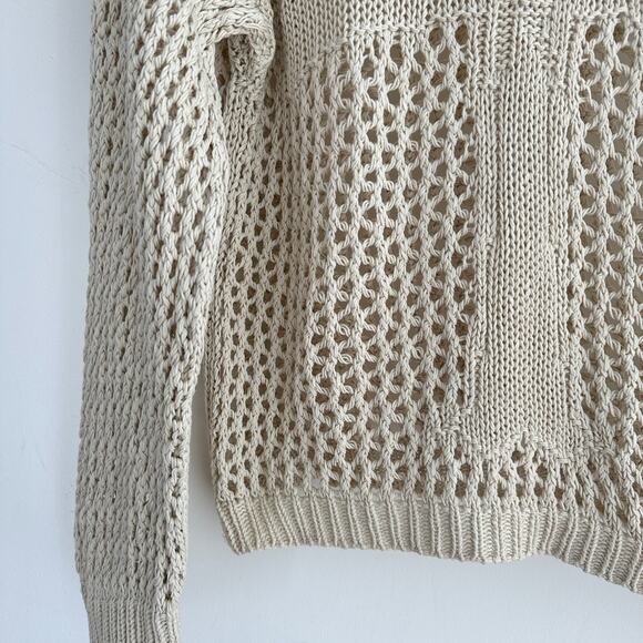 Racer Worldwide Cross Net Sweater Womens Medium Beige Cream Crochet Open Knit - Picture 5 of 13
